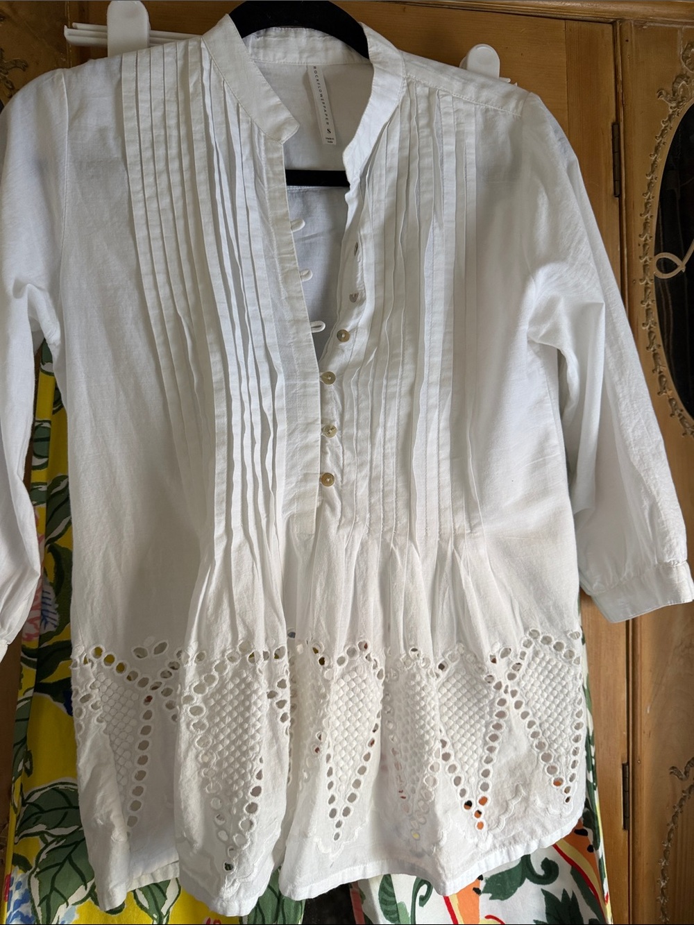 Women's White Pintuck & Eyelet Cotton Tunic by